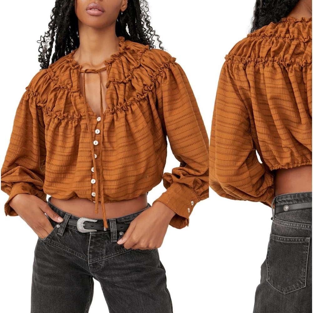 🌺Free People Hailey Crop Long Sleeve Blouse 🌸🌺